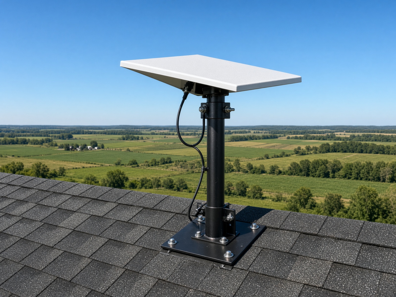 Finished Starlink pole mount with a clear sky view